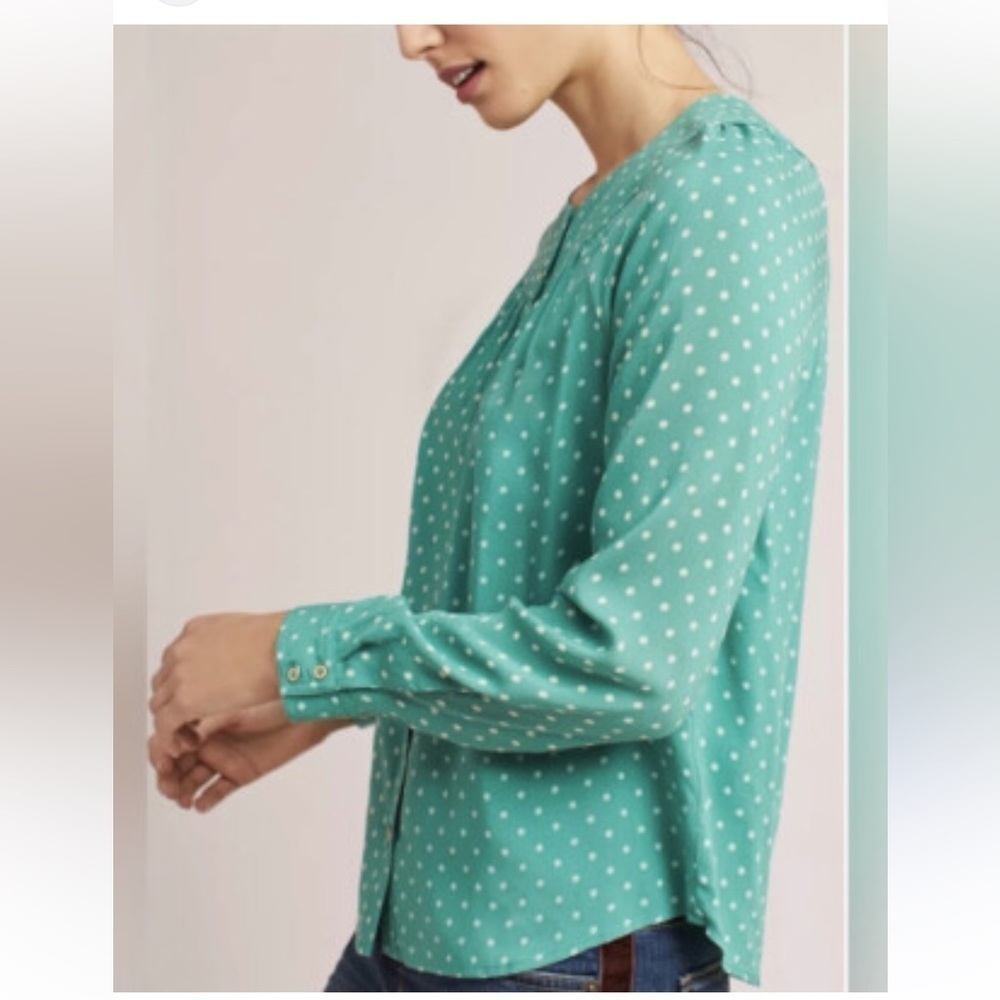 ANTHROPOLOGIE Maeve Green Asbury Polkadot Blouse Large - Picture 3 of 8